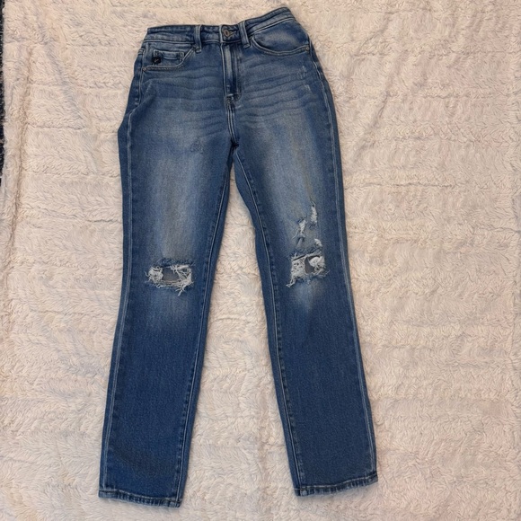 Kancan size 5 / 26 Blue Distressed Women's Jeans cotton stretch straight leg - Picture 1 of 6